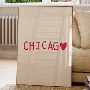 Schattig Chicago print Chicago Wall Art Chicago Illinois Art minimalistische hart poster Chicago decor Chicago IL poster digitale download 1 print