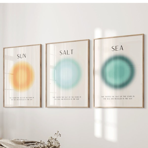 Sun Salt and Sea Aura Posters Coastal Wall Art Minimalist Beach Prints Trendy Ocean Posters Beachy Art Prints Digital Download Set of 3