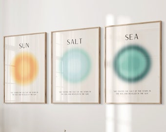Sonne Salz und Meer Aura Poster Küsten Wand Kunst Minimalistisch Strand Drucke Trendy Ozean Poster Beachy Art Prints Digitaler Download 3er Set