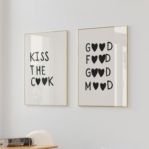 Kochen Poster Set Süß Küche Dekor Foodie Wandkunst Dinner Party Dekor Geschenk für Koch Küche Zitat Drucke Digitaler Download Set mit 2 Drucken