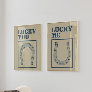 Horseshoe Posters Blue Western Wall Art Wild West Art Prints Retro Cowboy Home Decor Vintage Western Prints Digital Download Set of 2