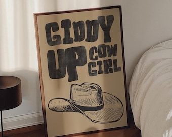 Retro Cowgirl Kunstdruck: Vintage Western Cowboy-Hut (Digitaler Download)