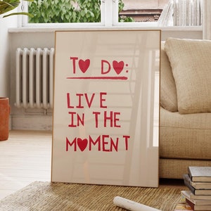 Arte de pared femenino de moda, decoración estética, impresión artística linda, póster con cita positiva, impresión de corazón minimalista rojo, descarga digital, 1 impresión