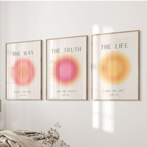 Jesus Aura Posters, Set of 3 Prints, Christian Poster, Bible Art Print Gift, God Art, The Way The Truth The Life Wall Art, Digital Download