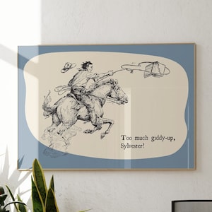 Vintage Western Print Funny Cowboy Poster Vintage Horse Print Wild West Wall Art Retro Western Horizontal Print Digital Download 1 Print