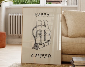 Vintage Camping Print Backpacking Poster Camper Art Rock Hiker Decor Mountaineering Wall Art Camping Poster Digital Download 1 Print