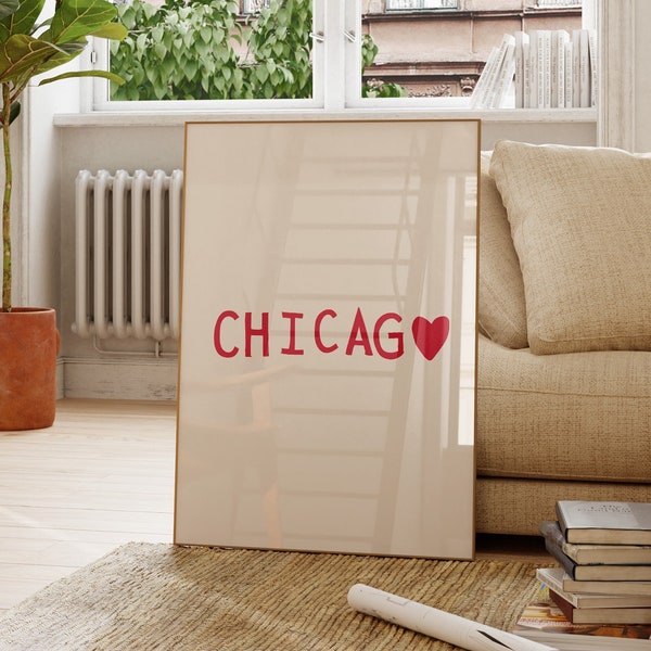 Cute Chicago Print Chicago Wall Art Chicago Illinois Art Minimalist Heart Poster Chicago Decor Chicago IL Poster Digital Download 1 Print