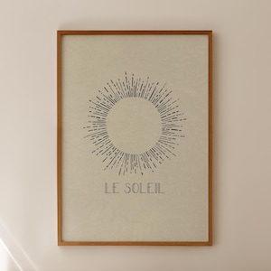 Póster con cita francesa "Sun Print", arte de pared de verano, decoración costera minimalista, póster "Le Soleil", arte natural neutro, descarga digital, 1 impresión