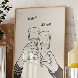 Salud Print Retro Beer Poster Hiszpański Do pobrania Prezent dla miłośników piwa Sztuka ludowa Latino Na zdrowie Plakat Vintage Bar Decor Cyfrowe pobieranie 1 Wydruk