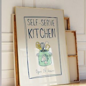 Zelfbediening keuken print esthetische keuken decor schattig kookkunst grappige keuken muur kunst print chef poster digitale download 1 print
