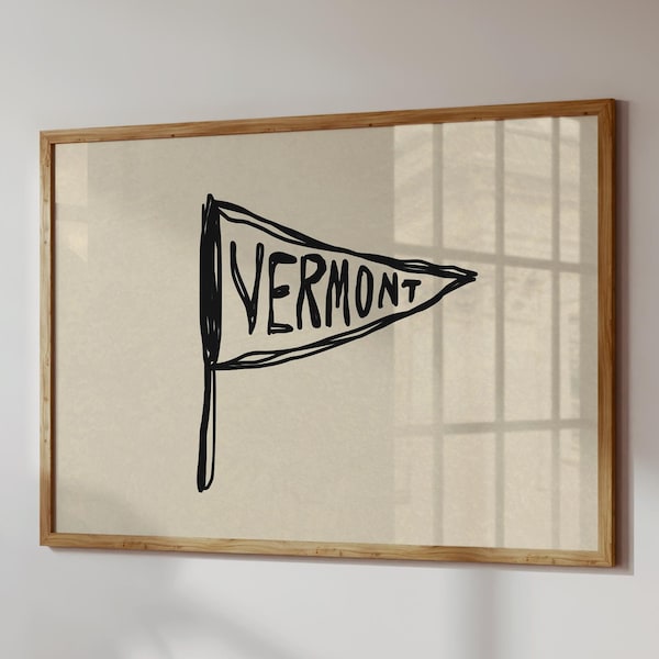 Vermont Pennant Print: Retro State Art, Trendy Decor (Digital Download, Horizontal)