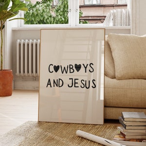 Cowboys and Jesus Print Minimalist Heart Poster Cute Christian Wall Art Feminine Western Decor Black Bible Print Digital Download 1 Print