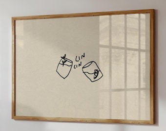 Cin Cin Cocktail Print: Minimalist Bar Cart Art, Horizontal (Digital Download)