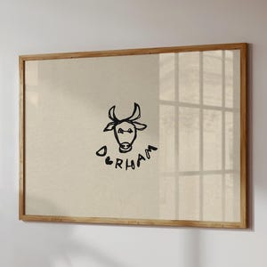Durham NC Print: Bull City Hand-Drawn Art (Digital Download, Horizontal)