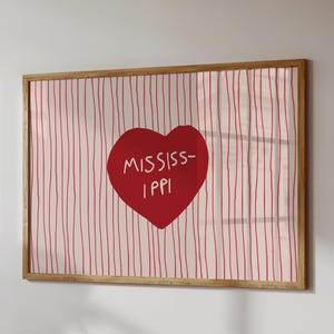 Impresión de Mississippi, decoración de apartamentos de moda de Mississippi, arte de pared de Mississippi, impresión de amor estatal, arte de Mississippi, descarga digital, impresión horizontal