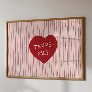 Impresión de Tennessee, decoración de apartamento de moda de Tennessee, póster dibujado a mano, arte de pared de Tennessee, impresión de amor estatal, descarga digital, 1 impresión horizontal