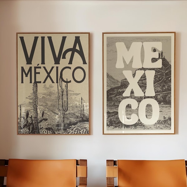 Láminas vintage de México, pósteres de viajes retro, arte mural mexicano (descarga digital, 2 láminas)