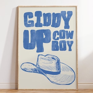 Retro Cowboy Poster Blue Vintage Western Wall Art Cowboy Hat Print Wild West Home Decor Vintage Western Art Print Digital Download 1 Print