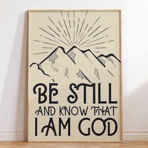 Vintage Bible Art Print Be Still And Know That I Am God Print Christian Printable Wall Art Vintage Mountain Poster Digital Download 1 Print