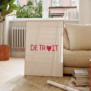 Detroit Michigan Imprimir Detroit MI Arte Michigan Wall Art Detroit Cartel Michigan Decoración Minimalista Corazón Impresión Digital Descargar 1 Impresión