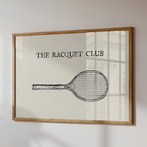Impresión de raqueta de tenis vintage: Arte mural deportivo retro (descarga digital, horizontal)
