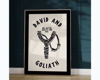 David and Goliath Art Print Christian Wall Art Bible Minimalist Poster Biblical Print Vintage Christian Decor Digital Download 1 Print