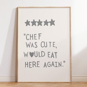 Esthetische keukeninrichting schattige kookkunst keuken muurkunst print minimalistische hart print grijze chef-kok Art Print digitale download 1 afdruk