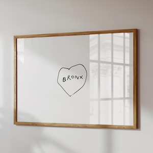 Bronx NY Print Trendy New York Apartment Decor Bronx Poster Minimalist Handwritten Print NYC Wall Art Digital Download 1 Horizontal Print