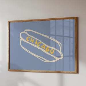 Chicago Hot Dog Print Hand Drawn Poster Funky Chicago Apartment Decor Trendy Chicago IL Wall Art Digital Download 1 Horizontal Print