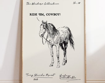 Funny Vintage Cowboy Horse Sketch Print (Digital Download)