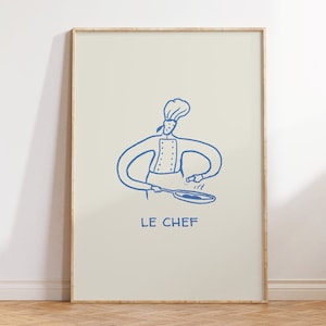 Minimalist Kitchen Decor Blue Chef Art Print Cute Cooking Poster Kitchen Wall Art Print Le Chef Poster French Decor Digital Download 1 Print