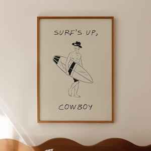 Surfs Up Cowboy Print Retro Surfing Poster Trendy Western Wall Art Coastal Cowgirl Print Funny Beach House Decor Digital Download 1 Print