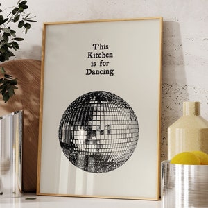 Vintage Kitchen Decor Aesthetic Kitchen Wall Art Print Minimalist Disco Ball Print Retro Dancing Poster Digital Download 1 Print