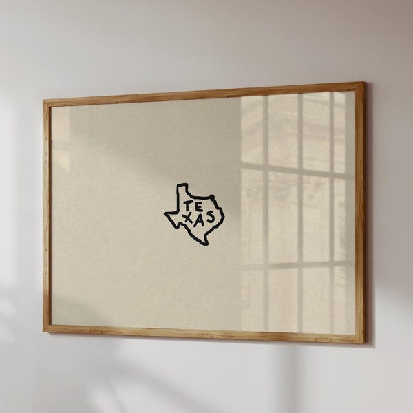 Minimalist Texas Art Print: Hand-Drawn State Love Poster (Digital Download, Horizontal)