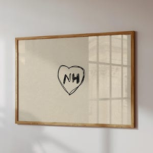Impresión de New Hampshire, póster de corazón lindo, decoración de moda de New Hampshire, obra de arte dibujada a mano, impresión de amor estatal, descarga digital, 1 impresión horizontal