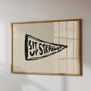 Rechtop zitten print handgetekende poster dagelijkse herinnering print wellness muur kunst retro wimpel poster digitale download 1 horizontale print