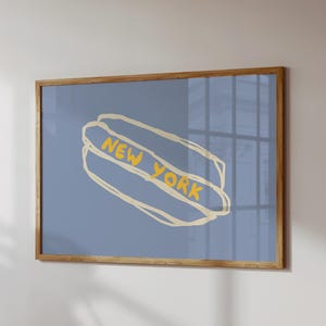 New York Hot Dog Print Hand Drawn Poster Funky New York Apartment Decor Trendy NYC Wall Art Digital Download 1 Horizontal Print