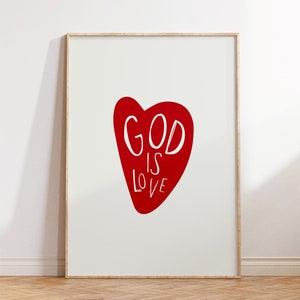 God Is Love Print Minimalist Heart Wall Art Bible Poster Christian Quote Art Print Simple Red Heart Decor Digital Download 1 Print