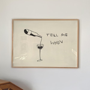 Wijn print grappige keuken muur kunst bar winkelwagen poster diner partij decor handgetekende wijn kunst schattig citaat print digitale download horizontale print