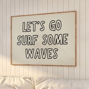 Impresión tipográfica de surf playero: Arte mural costero moderno (descarga digital)