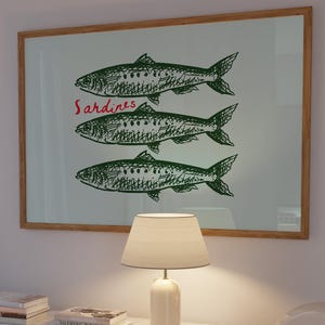 Sardines Wall Art, Coastal Fish Print, Vintage Seafood Kitchen Decor (Digital Download, Horizontal)