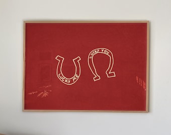 Western Horseshoe Print: Lucky Me Lucky You Hand Drawn Wall Art (Digital Download, Horizontal)