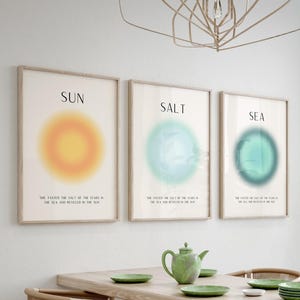 Coastal Aura Prints Modern Beach House Decor Sun Salt and Sea Posters Summer Wall Art Beachy Art Prints Digital Download Set of 3 Prints