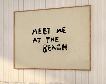 Impresión "Encuéntrame en la playa": Arte tipográfico costero dibujado a mano, horizontal (descarga digital)