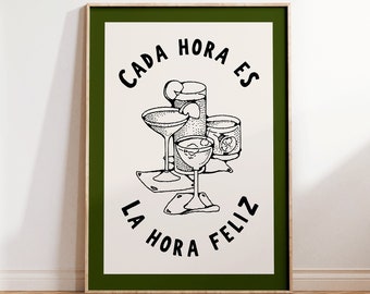 Spaanse keukenprint: retro barwagendecor, happy hour-cocktailposter (digitale download)
