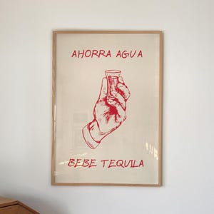 Save Water Drink Tequila Print Spanish Wall Art Trendy Bar Cart Decor Mexican Print Tequila Poster Shot Glass Print Digital Download 1 Print
