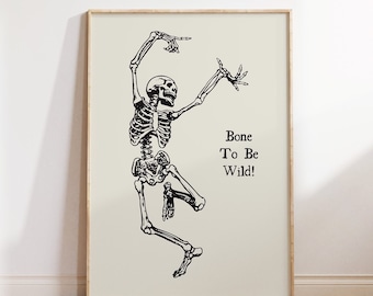 Vintage Skeleton Print Minimalist Halloween Wall Art Funny Quote Poster Skeleton Pun Art Print Spooky Wall Decor Digital Download 1 Print