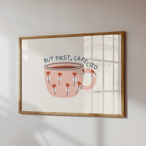 But First Cafecito Poster: Spanische Kaffeekunst, Rosa Küchendekoration (Digitaler Download)