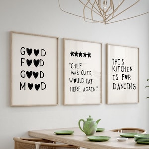 Trendy Kitchen Art Prints: Girly Wall Art, Hand Drawn Style (Digital Download, Set of 3)
