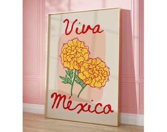 Mexican Flower Poster Mexico Wall Art Mexico Travel Poster Pink Floral Wall Art Mexican Poster Mexico Art Print Digital Download 1 Print